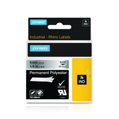 1805441 Dymo Rhino Polyester-Band schwarz auf metallic 6mm/5,5m