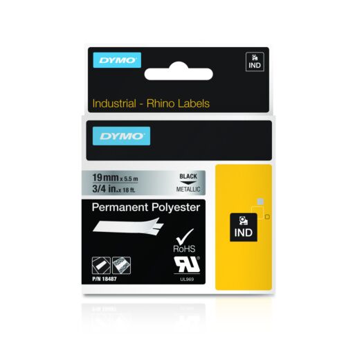 18487 Dymo Rhino Polyester-Band schwarz auf metallic 19mm/5,5m