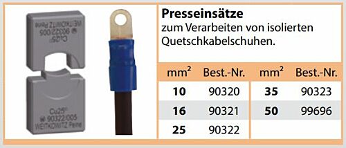 90320 Presseinsätze 10mm² für isolierte Quetschkabelschuhe Weitkowitz