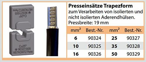90325 Presseinsätze Trapezform 10 mm² für isolierte und nicht isolierte Aderendhülsen Weitkowitz