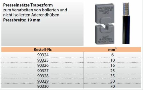 90330 Presseinsätze Trapezform 70 mm² für isolierte und nicht isolierte Aderendhülsen Weitkowitz