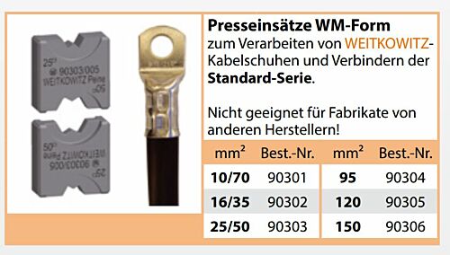 90302 Presseinsätze 16/35mm²  für Weitkowitz-Kabelschuhe und Verbinder der Standard-Serie