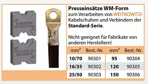 90304 Presseinsätze 95mm²  für Weitkowitz-Kabelschuhe und Verbinder der Standard-Serie
